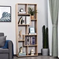 Libreria in Legno Design Moderno con 8 Ripiani, 70x24x178cm, Color Legno Naturale