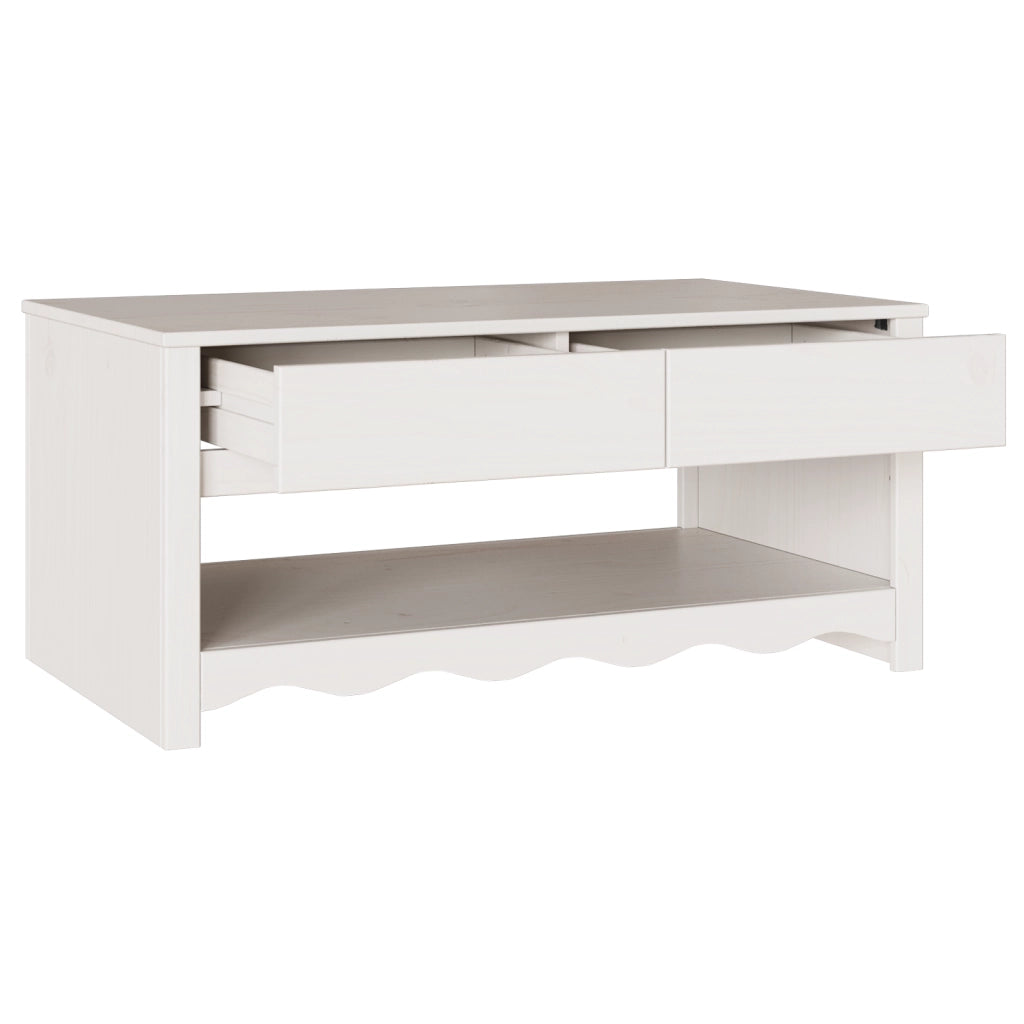 Tavolino da caffÃ¨ "DRAMMEN" Bianco 99x55x45 cm in Legno di Pino