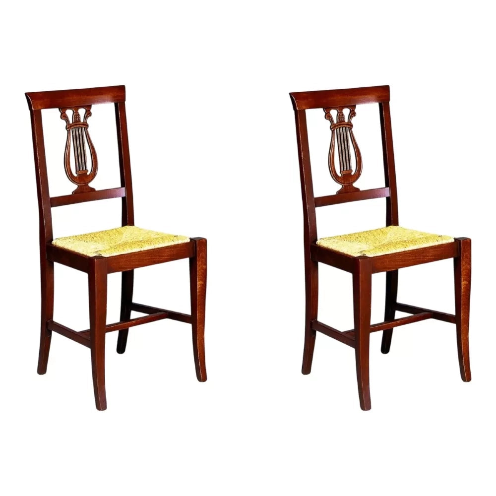 Set 2 sedie a lira in legno tinta noce scuro seduta paglia - Mobili 2G