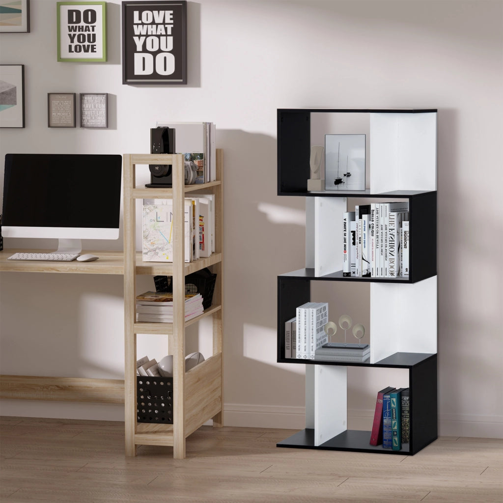 Libreria 5 livelli forma S ¨C Xylo ¨C scaffale legno bianco nero 60x24x148cm
