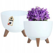 Vaso da fiori KADAX, fioriera, coperchio, gambe, inserto, supporto per fiori, 29 cm, bianco, rotondo, 2 pezzi.