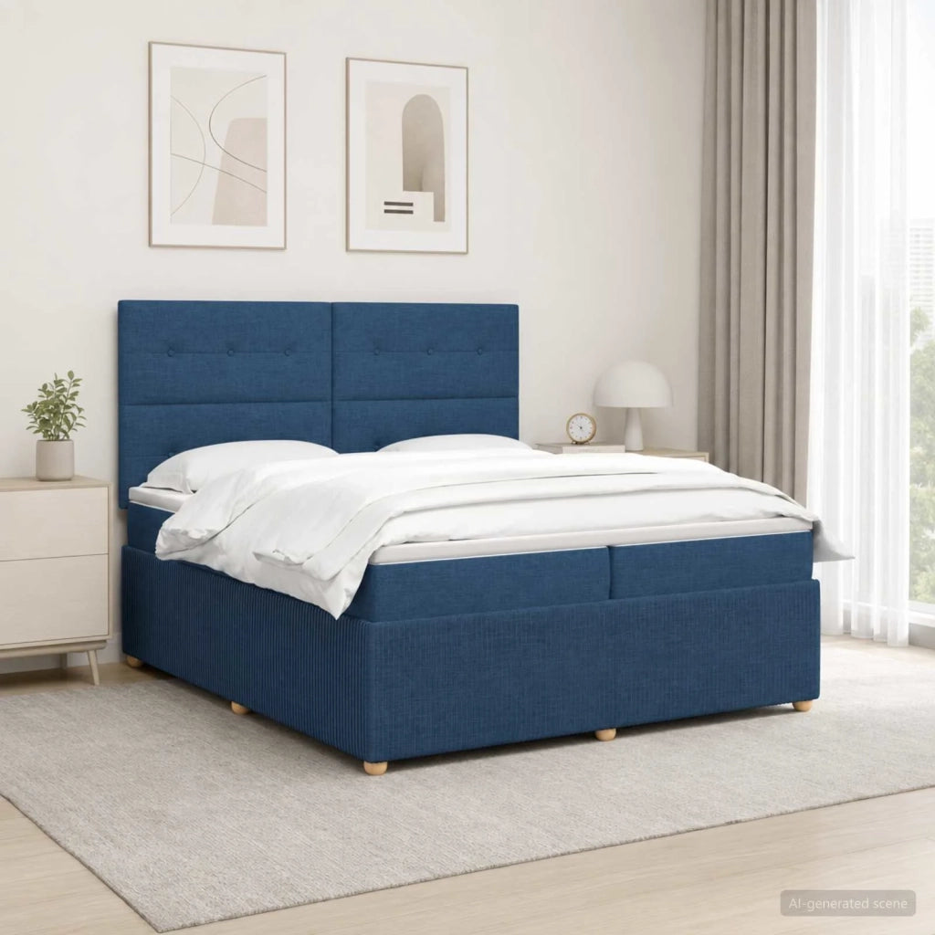 Letto Box Spring LED con Materasso Blu 200 x 200 cm Tessuto 3455943