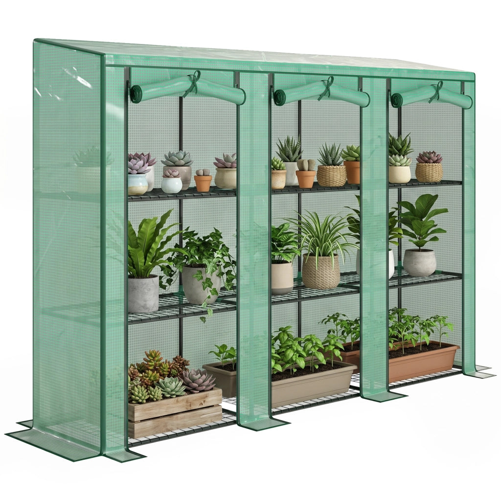 Serra da giardino 3 livelli 9 ripiani con porta a rullo ¨C zephmum ¨C 215x46x151cm verde