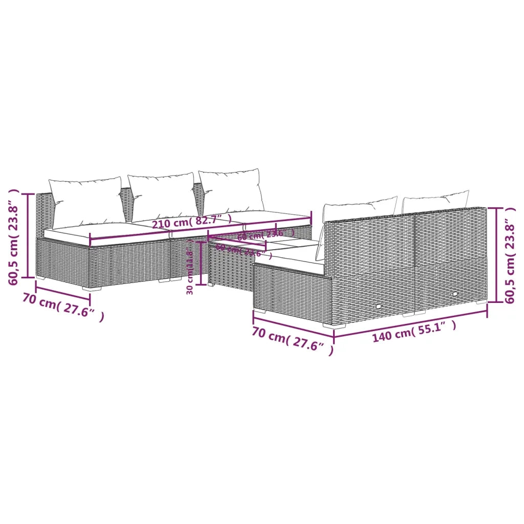 Set Divani da Giardino 6 pz con Cuscini in Polyrattan Marrone 3101451