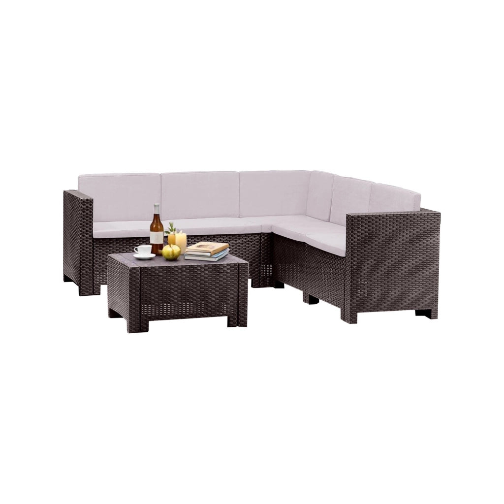 Set salotto da esterno Camerota, Salottino outdoor, Set da balcone o giardino, Composizione soggiorno per esterni, Made in Italy, Marrone