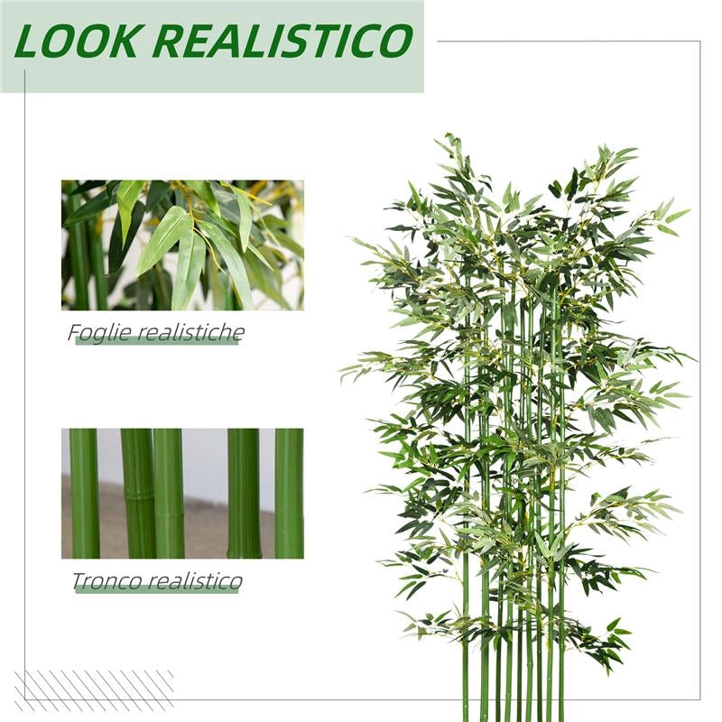 PIANTA DI BAMB¨ ARTIFICIALE ALTA 180 CM DA 1640 FOGLIE CON BASE IN LEGNO DI PINO 35X10X10 CM, VERDE