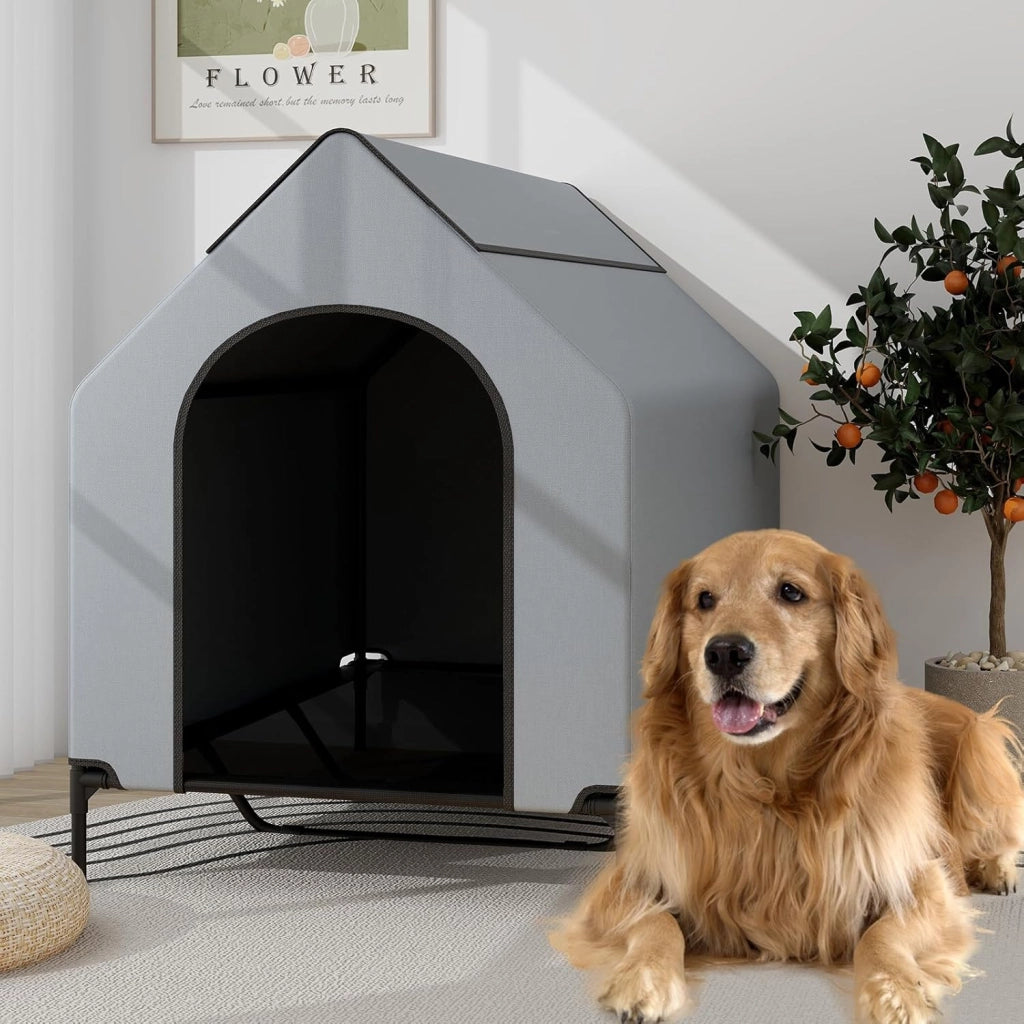Casetta per Cani, Letto Rialzato per Cani con Copertura Rimovibile ed Impermeabile e Finestre Ventilate, Cuccia Cane Esterno ed Interno Taglia Piccola/Media/Grande (84 x 132 x 114 cm)