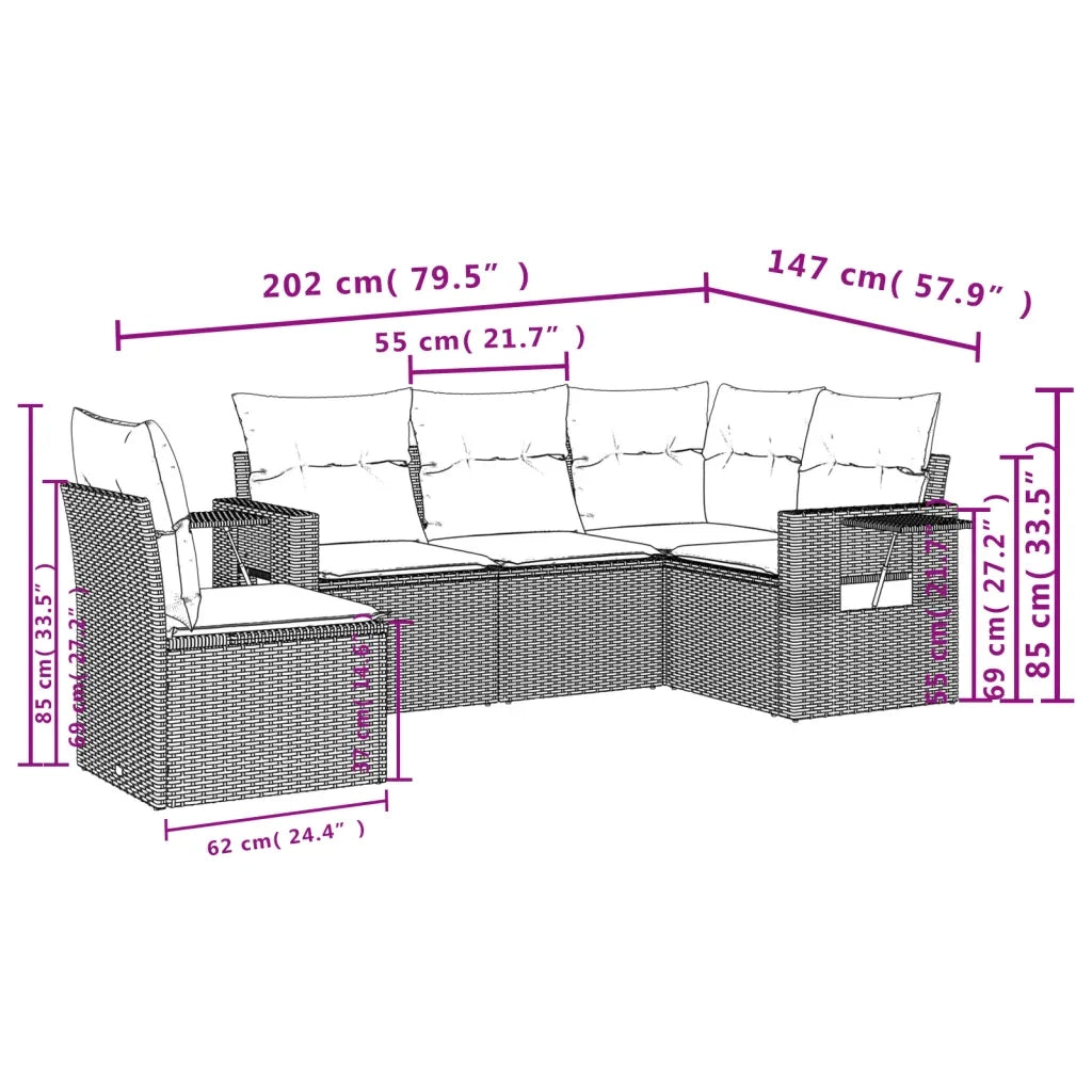 Set Divani da Giardino 5 pz con Cuscini in Polyrattan Nero 3220165