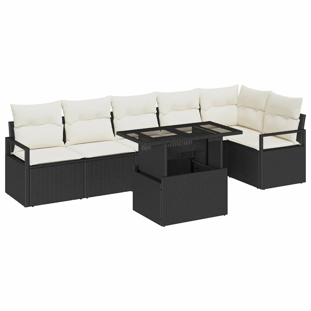 Set Divano da Giardino con cuscino 7 pcs Nero Poly Rattan