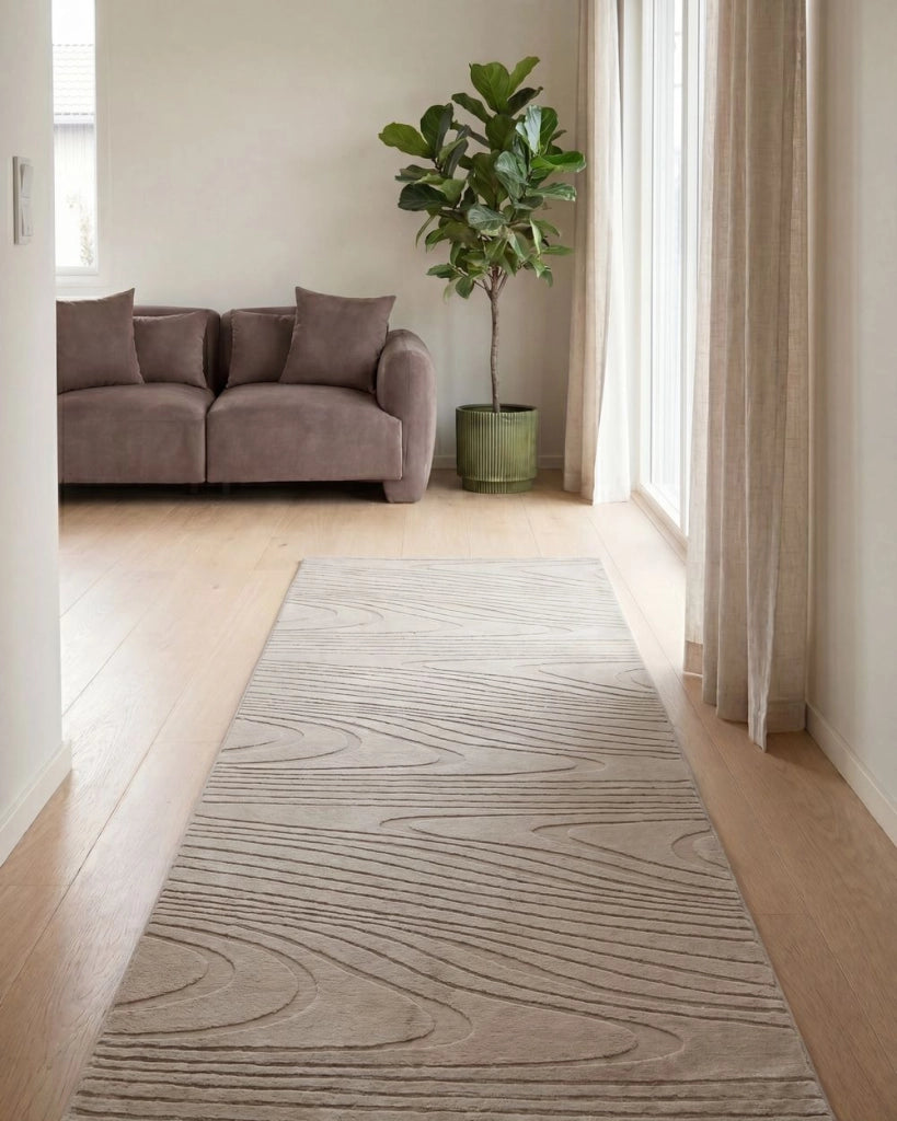 Tappeto da corridoio in pelliccia sintetica di coniglio, beige, in poliestere, 80 x 300 cm, morbido, a pelo lungo, motivo geometrico