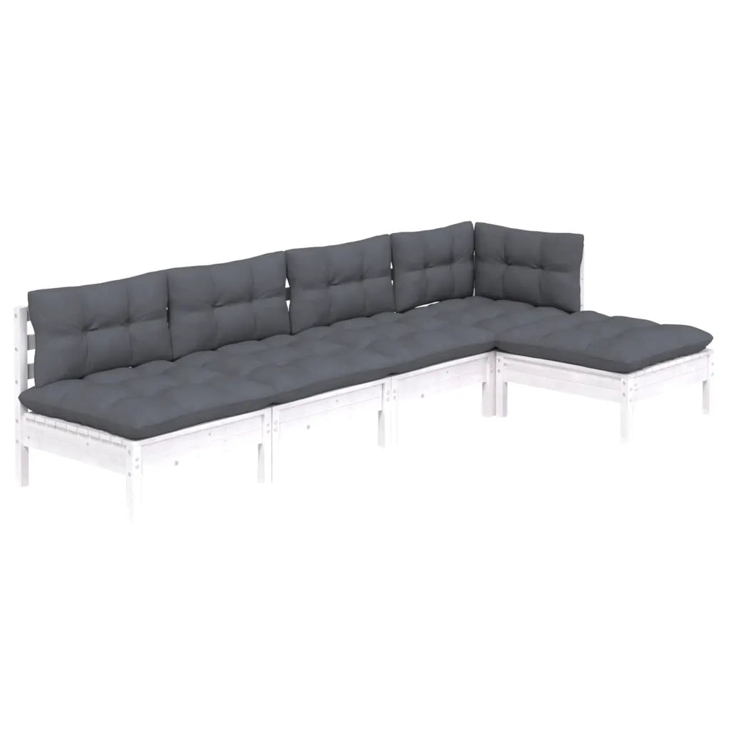 Set Divani da Giardino 5 pz con Cuscini Bianchi Legno di Pino 3096335