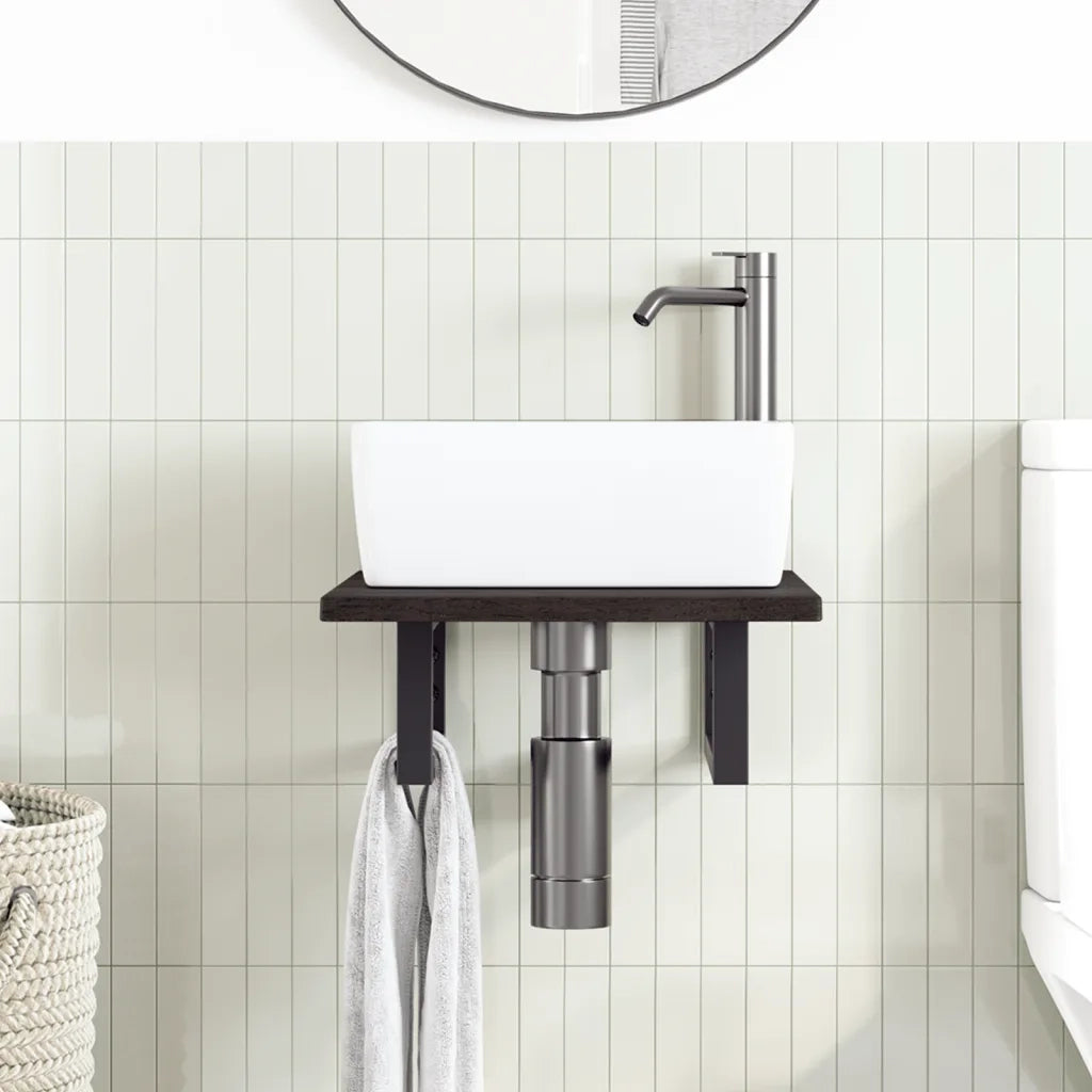 Ripiano a Parete per Lavabo in Acciaio e Massello di Rovere