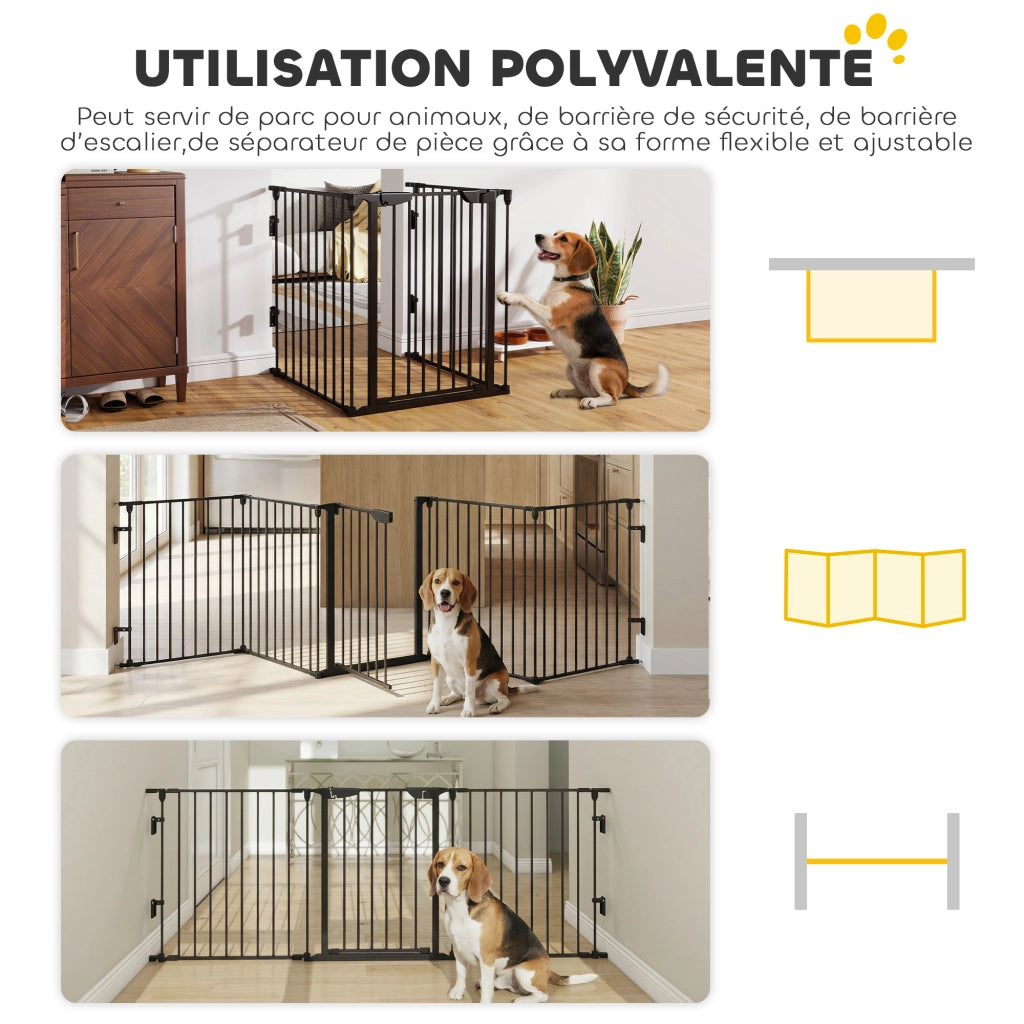 Recinto Sicurezza Cane Modulabile Pieghevole Porta Integrata ¨C Zephmum ¨C Nero Metallo PP 300x74.5cm