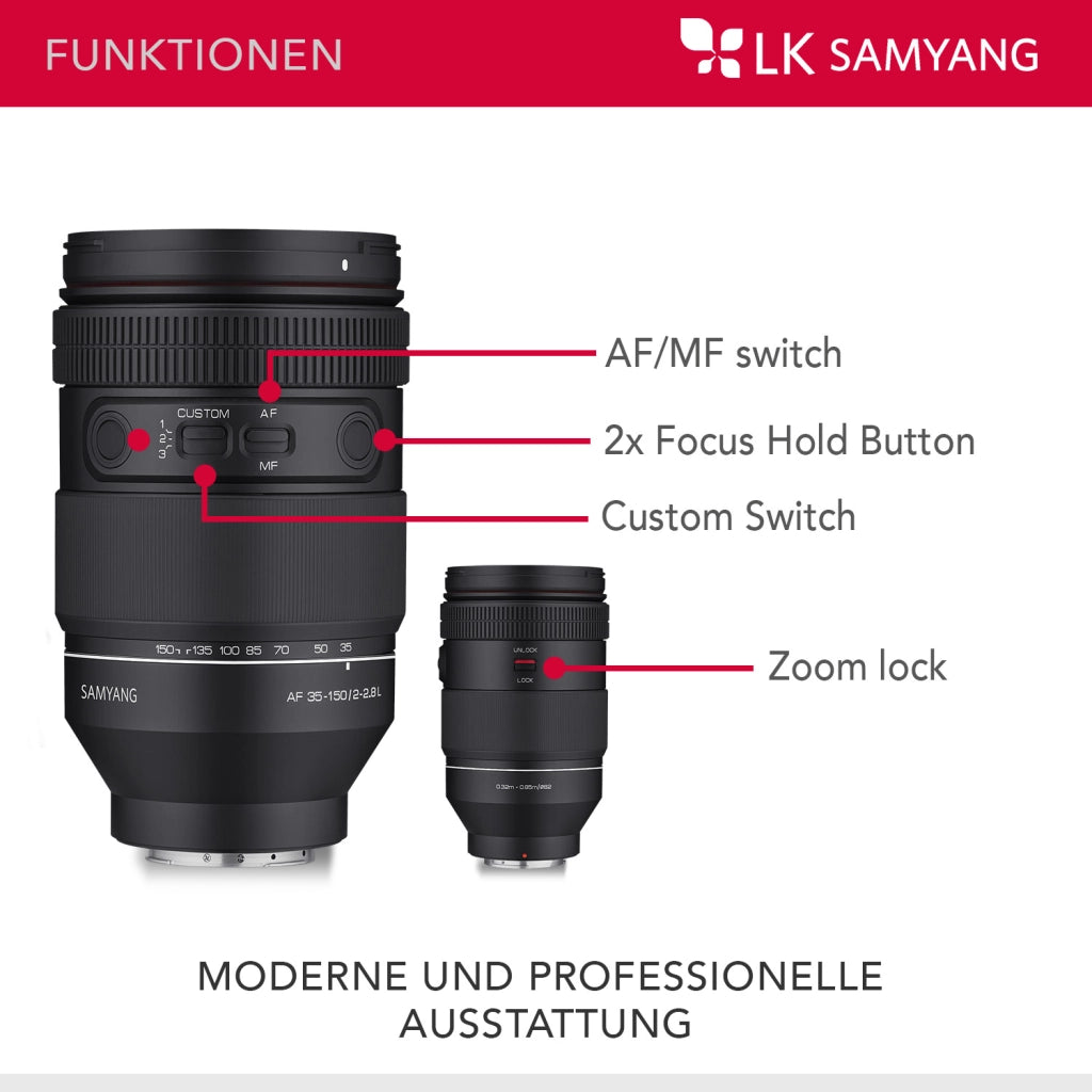 AF 35-150mm F2-2.8 per obiettivo con attacco L - obiettivo zoom a tutto tondo con parafocale, AF per video cinematografici e zoom per riprese dolly, interruttore personalizzato