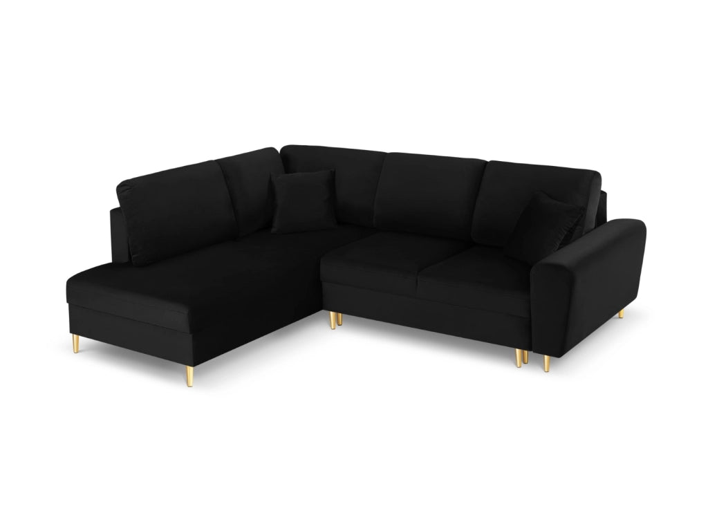 Cosmopolitan Design - Divano convertibile angolare sinistro con contenitore "Kyoto" 5 posti in velluto nero 