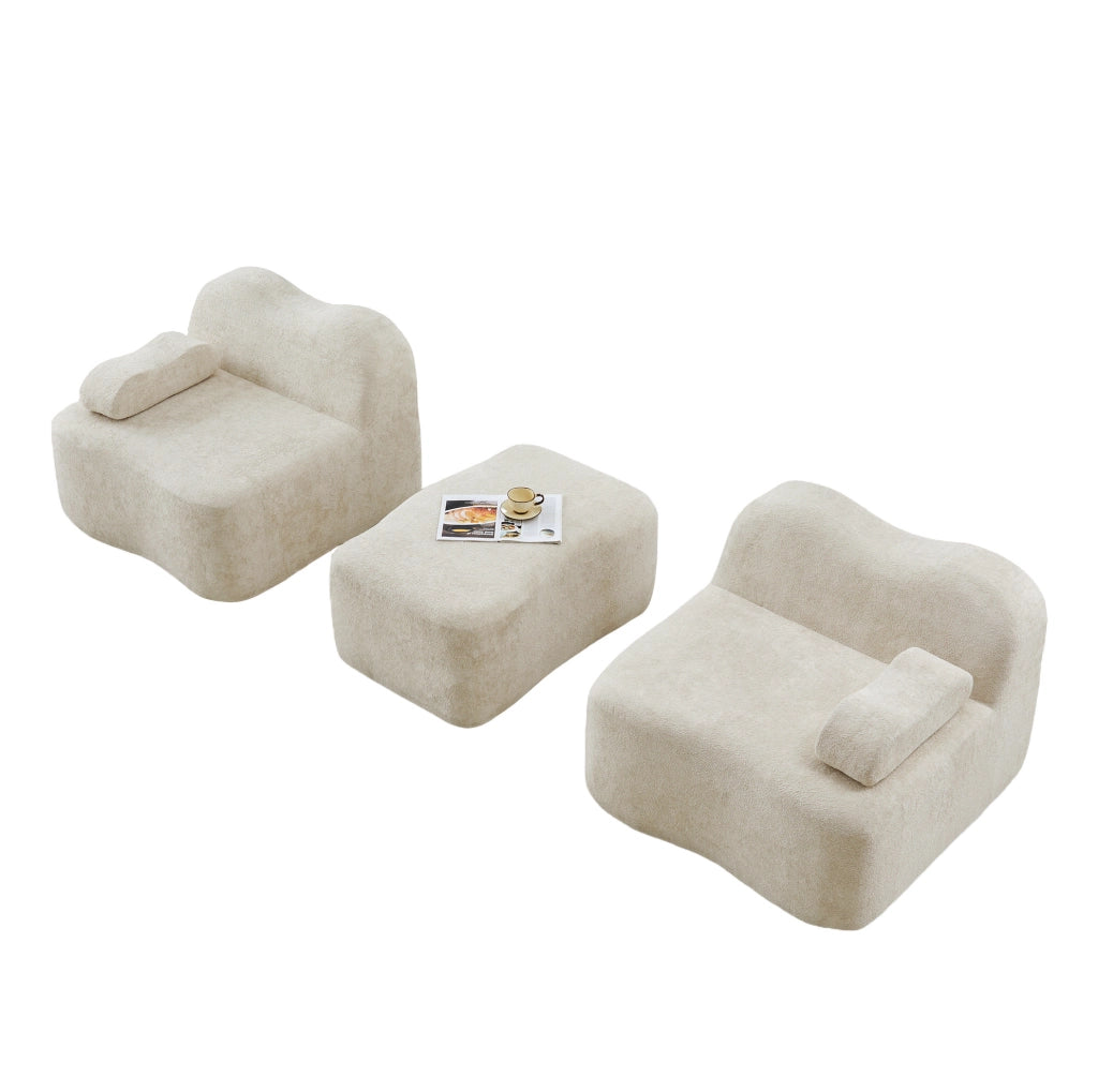 Divano modulare angolare a L 192x167x70 cm in velluto beige; con pouf; senza montaggio