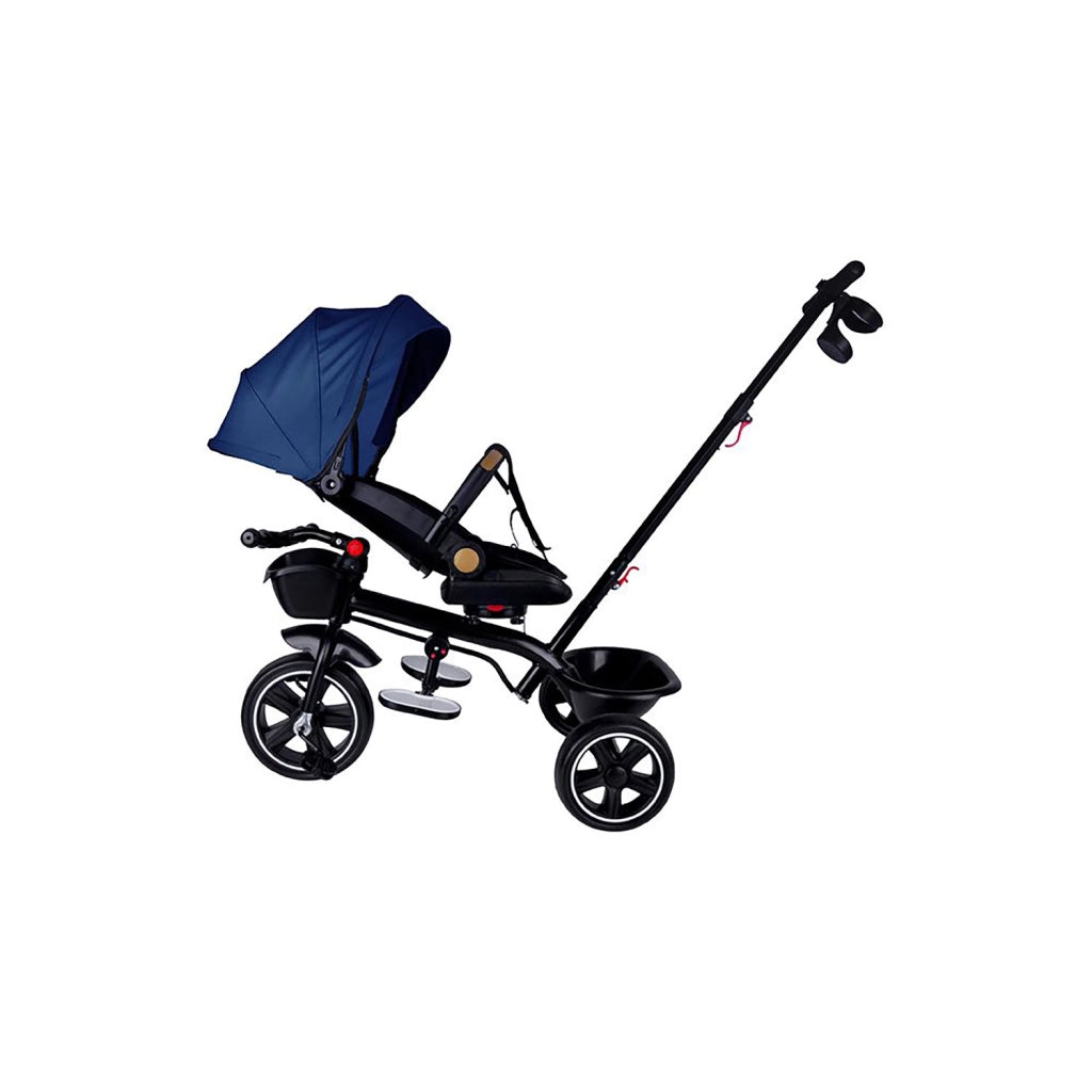 Passeggino Triciclo con Sedile Girevole 65x47x110 cm con Cappotta e Cestini Blu