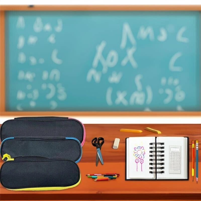 ASTUCCIO OVALE  IN TESSUTO IDEALE PER LA SCUOLA BLACK&FLUO COLORI ASSORTITI