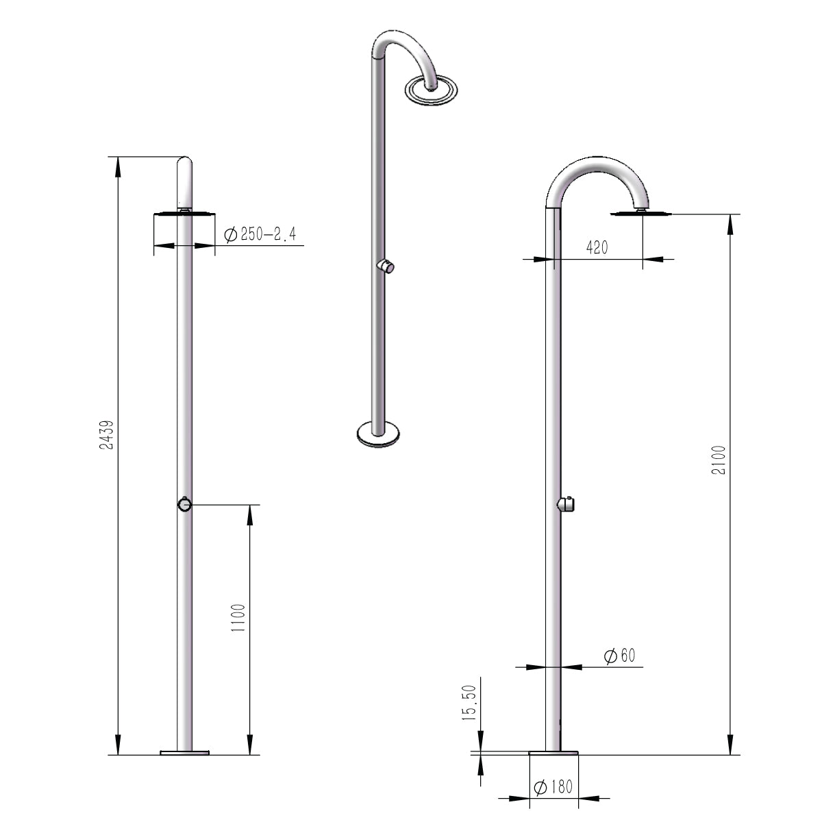 Doccia da Giardino Solo Acqua Fredda in Acciaio Inox Sined Palau Satinato