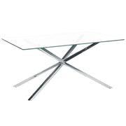 Tavolo da pranzo rettangolare con piano in vetro temperato trasparente 160 x 90 cm gambe in argento 4 persone design moderno