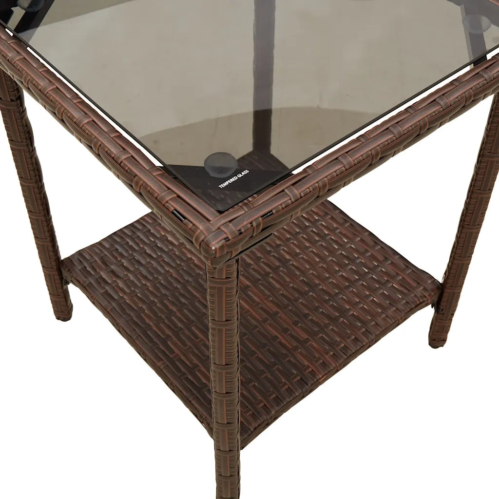 Divano da Giardino con Tavolo e Cuscini a L Marrone Polyrattan