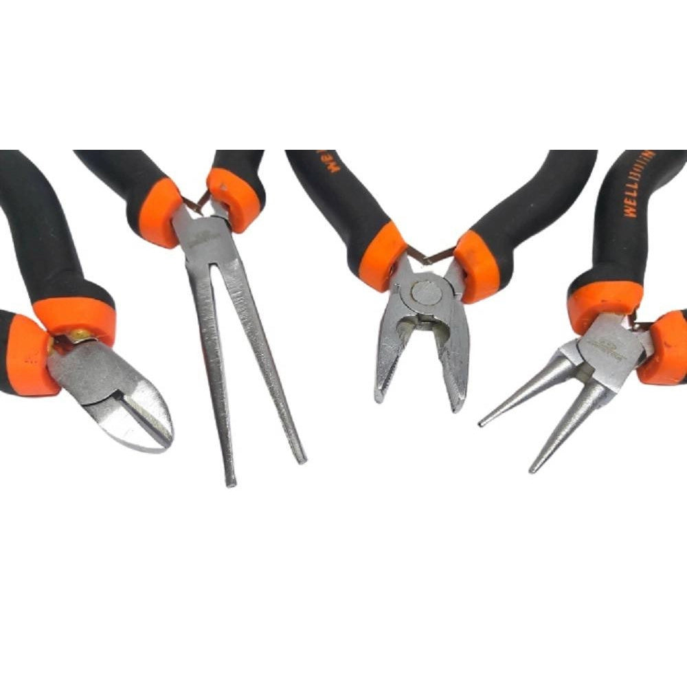Trade Shop - Set 4pz Mini Pinza Per Fabro Elettricista 115 Mm Acciaio Ergonomica Bricolage -