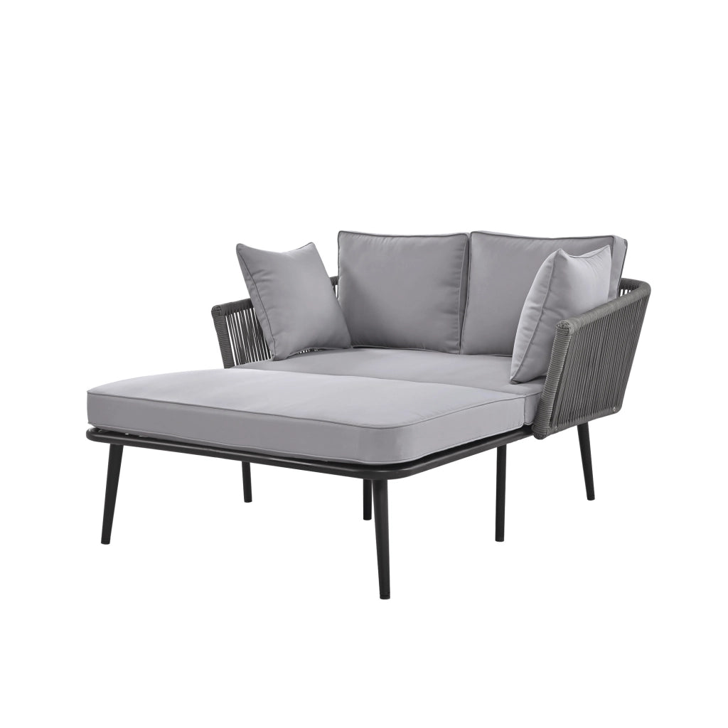 Chaise longue da giardino con cuscino sfoderabile e lavabile, struttura in acciaio zincato e corda, grigio