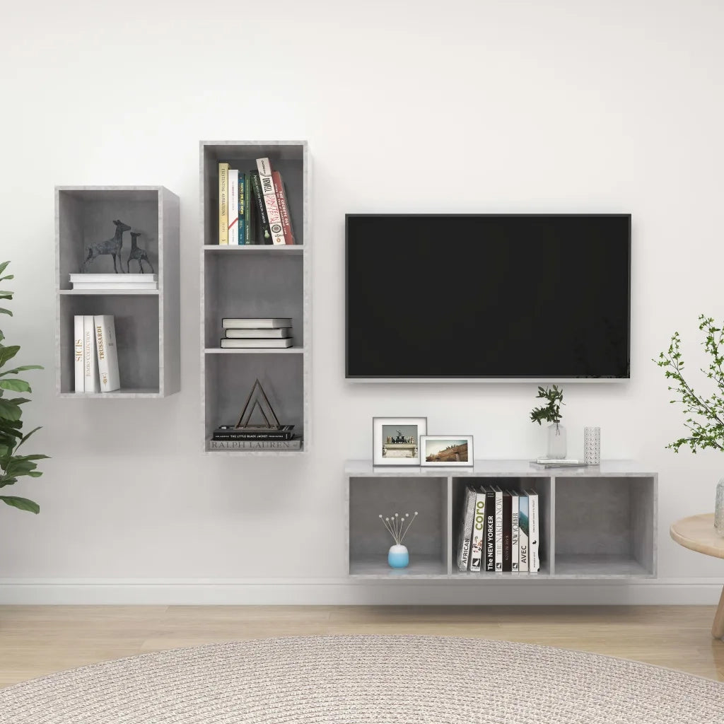 Set Mobili TV 3 pz Grigio Cemento in Legno Multistrato 3079632
