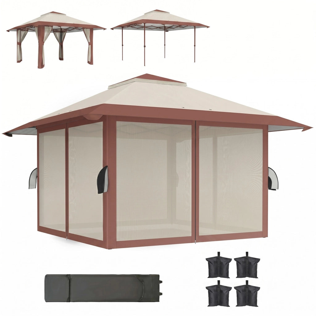 Gazebo da giardino 4x4 m con pareti a rete UPF50+ ¨C zephmum ¨C Beige