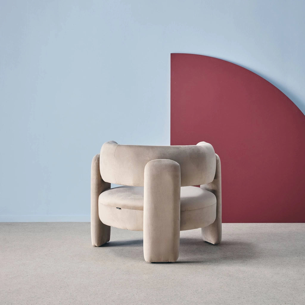 Poltrona tripode in velluto, beige