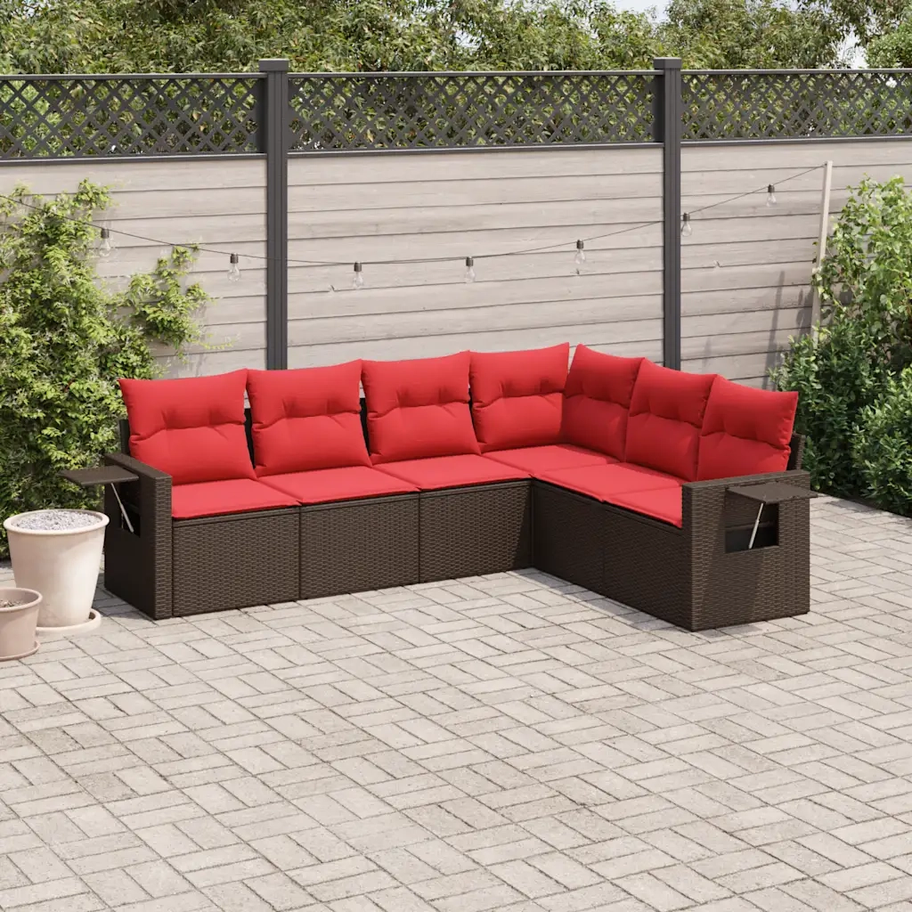 Set Divani da Giardino 6 pz con Cuscini Marrone in Polyrattan 3220213