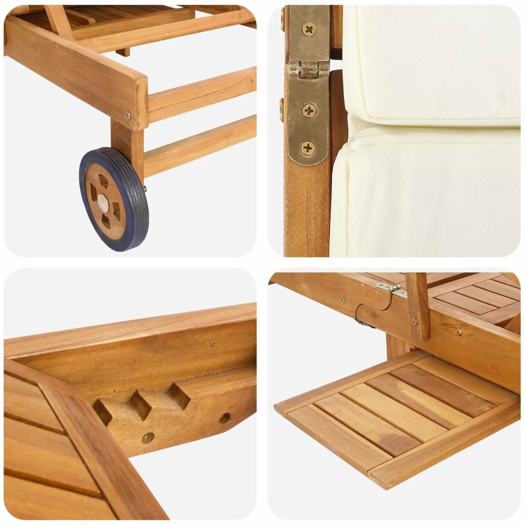 Lettino da sole 1-persona Marrone e Crema Legno di teak solido 42032670