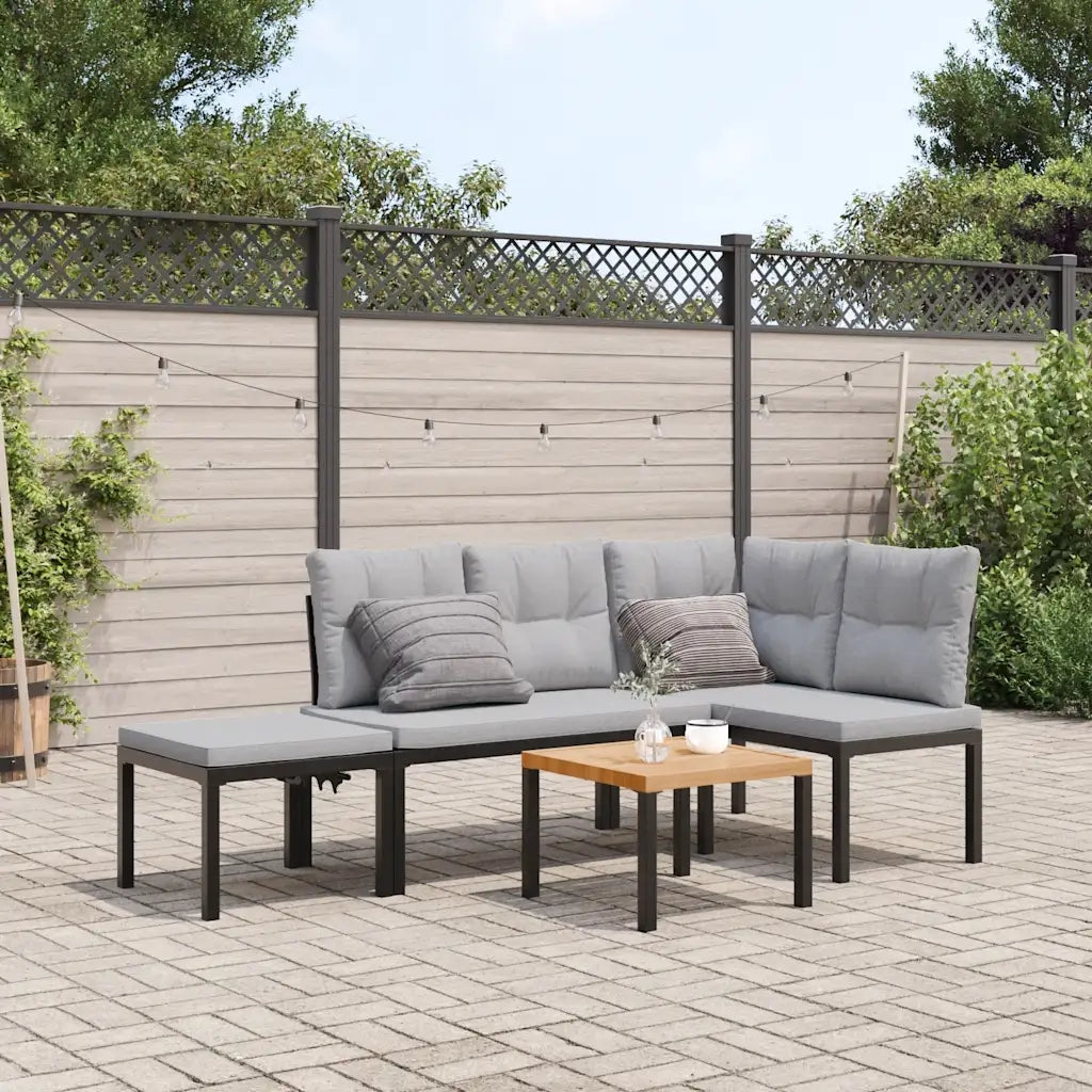 Set Panche Giardino Cuscini 4pz Nero Acciaio Verniciato Polvere