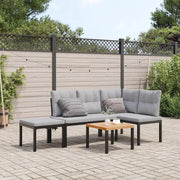 Set Panche Giardino Cuscini 4pz Nero Acciaio Verniciato Polvere