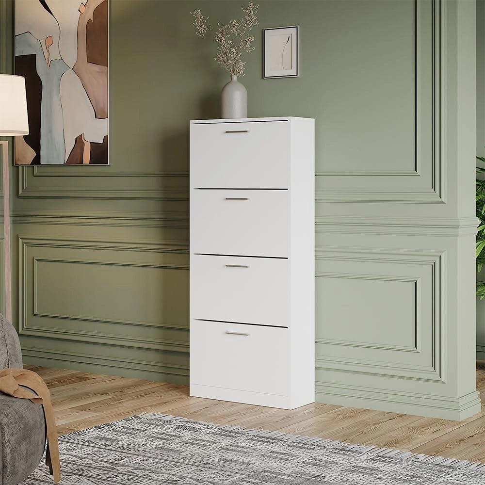 Scarpiera Gizmo, Bianco, 59 x 137 cm con 4 scomparti