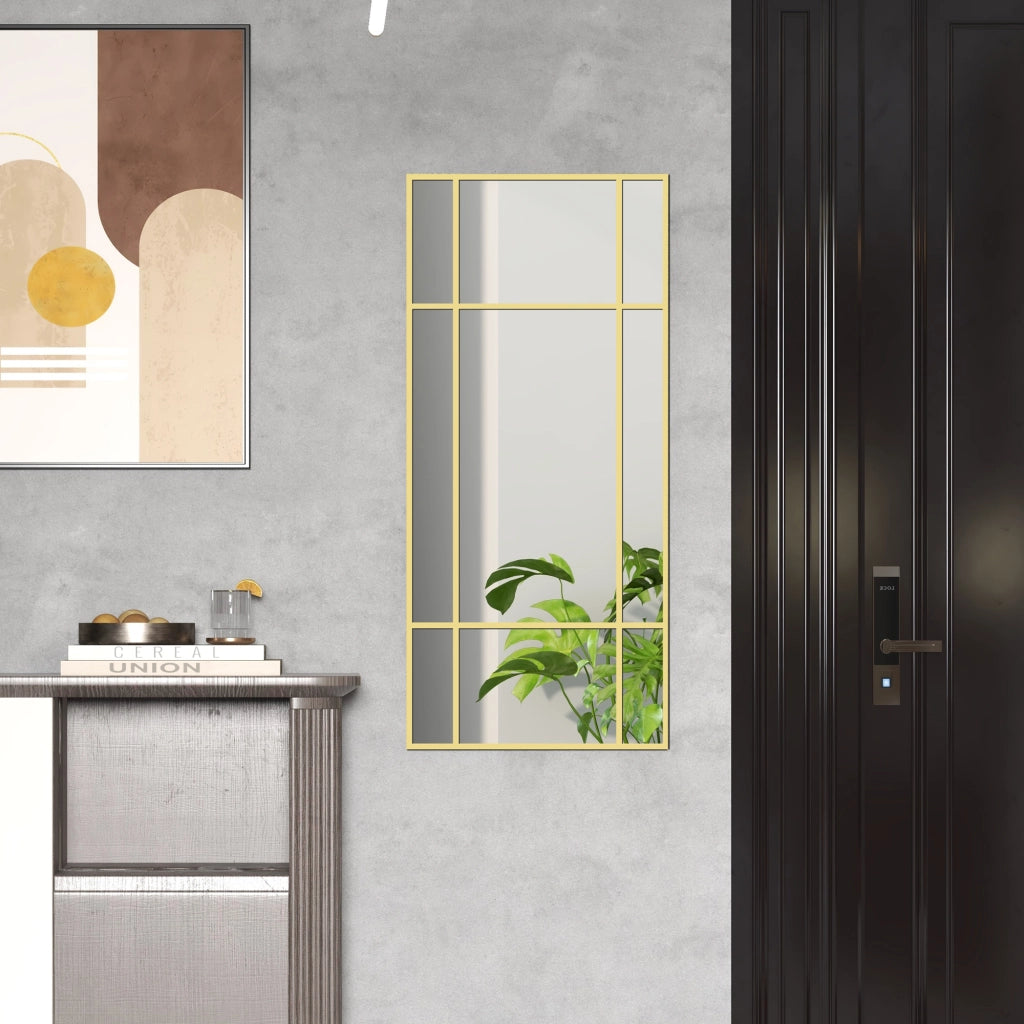 Specchio da parete 110 x 50 cm, specchio decorativo con cornice in metallo, specchio rettangolare per camera da letto, bagno, oro