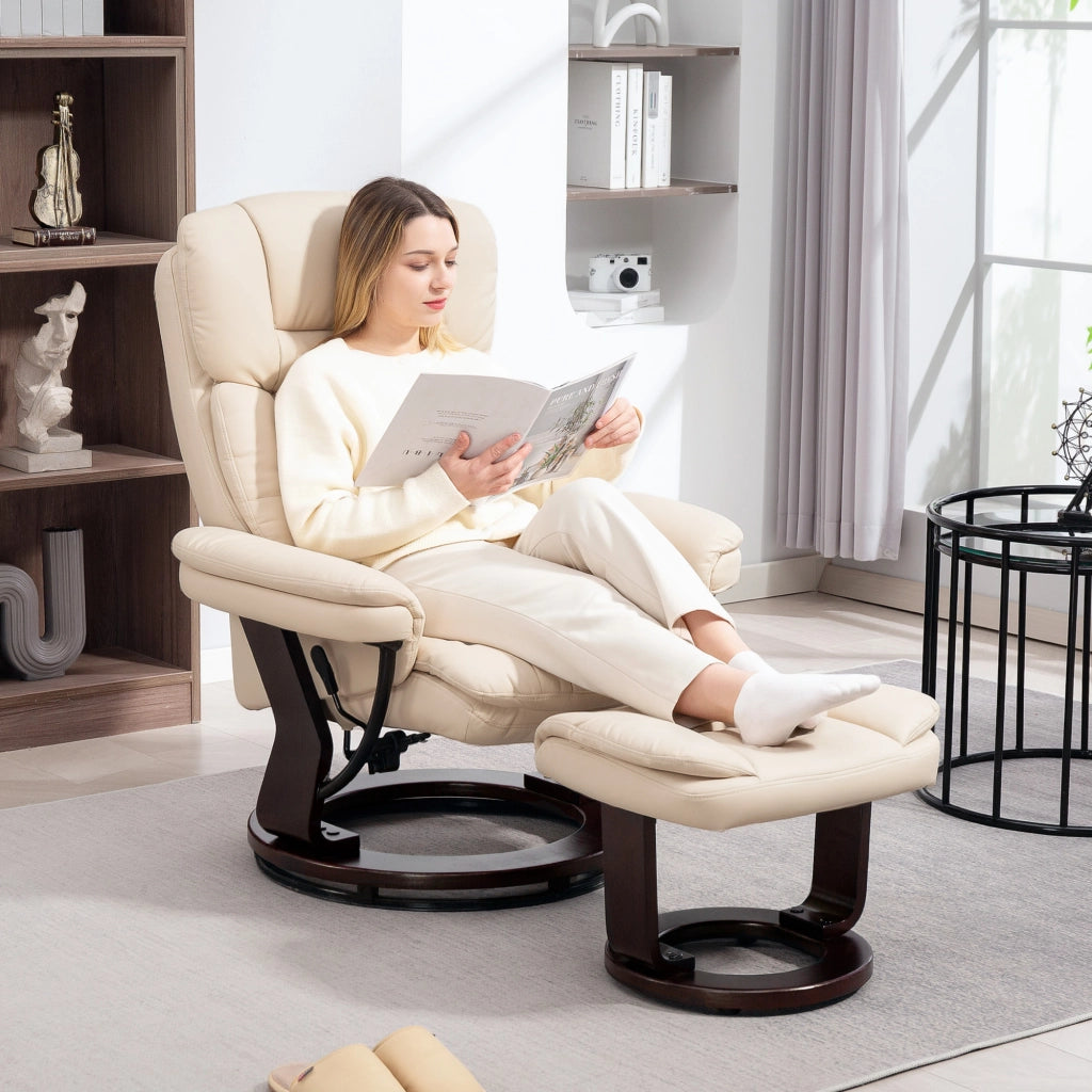 Poltrona relax girevole con poggiapiedi ¨C Xylo ¨C similpelle crema reclinabile imbottita 86x83x107cm