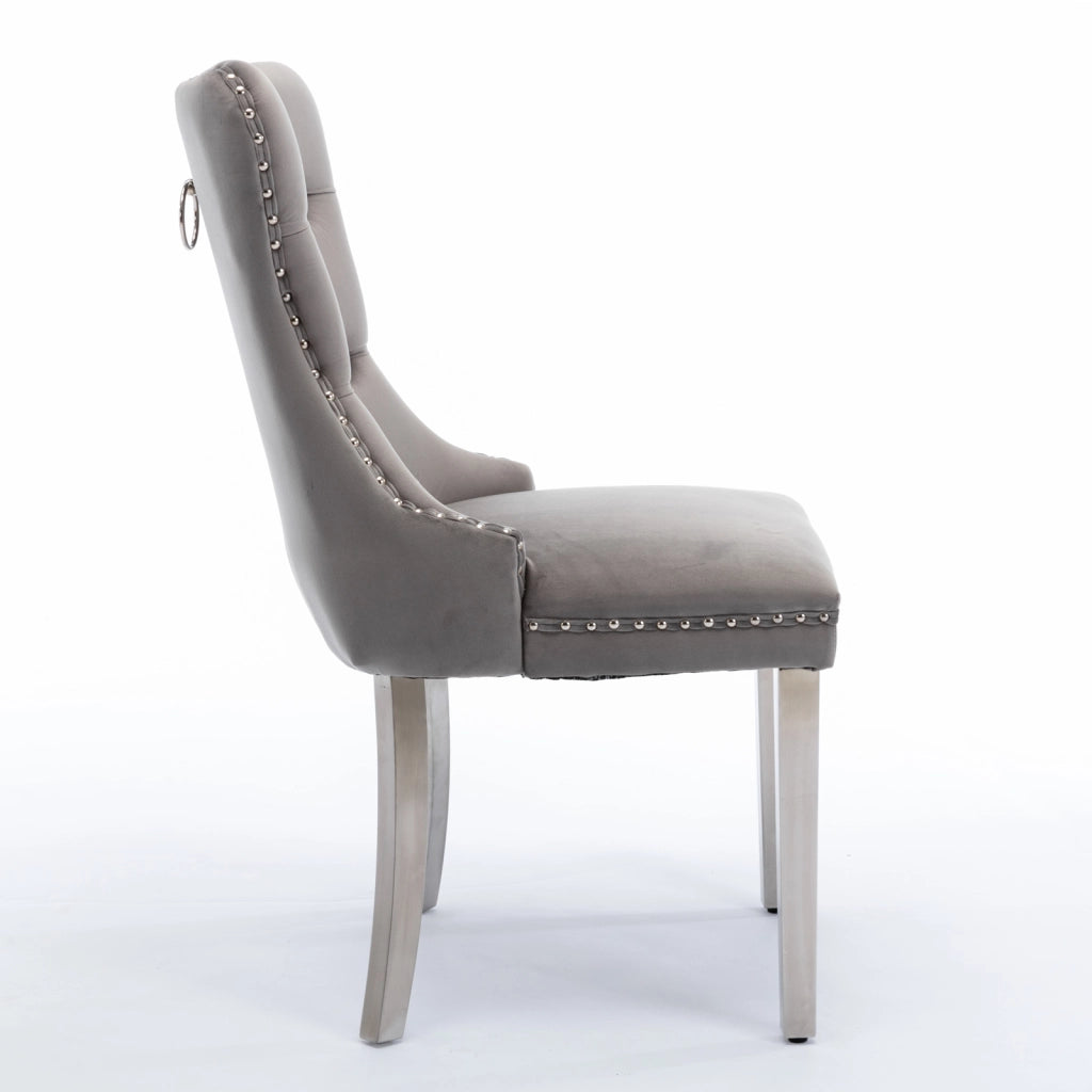 Sedie da Pranzo Imbottite in Velluto con Gambe in Metallo ¨C MINIMAL ¨C Set 2, Grigio