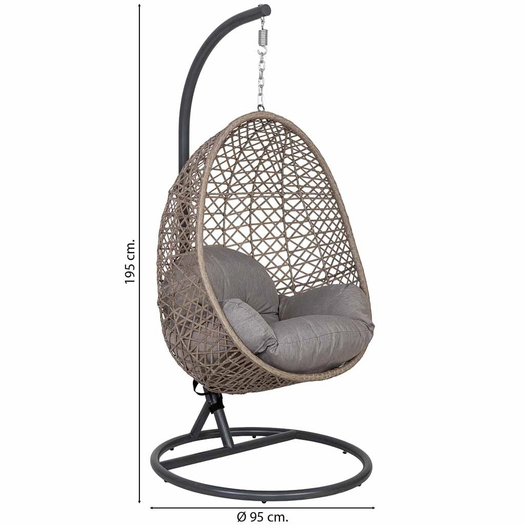 Poltrona sospesa alluminio con cuscino marrone D95x195 cm