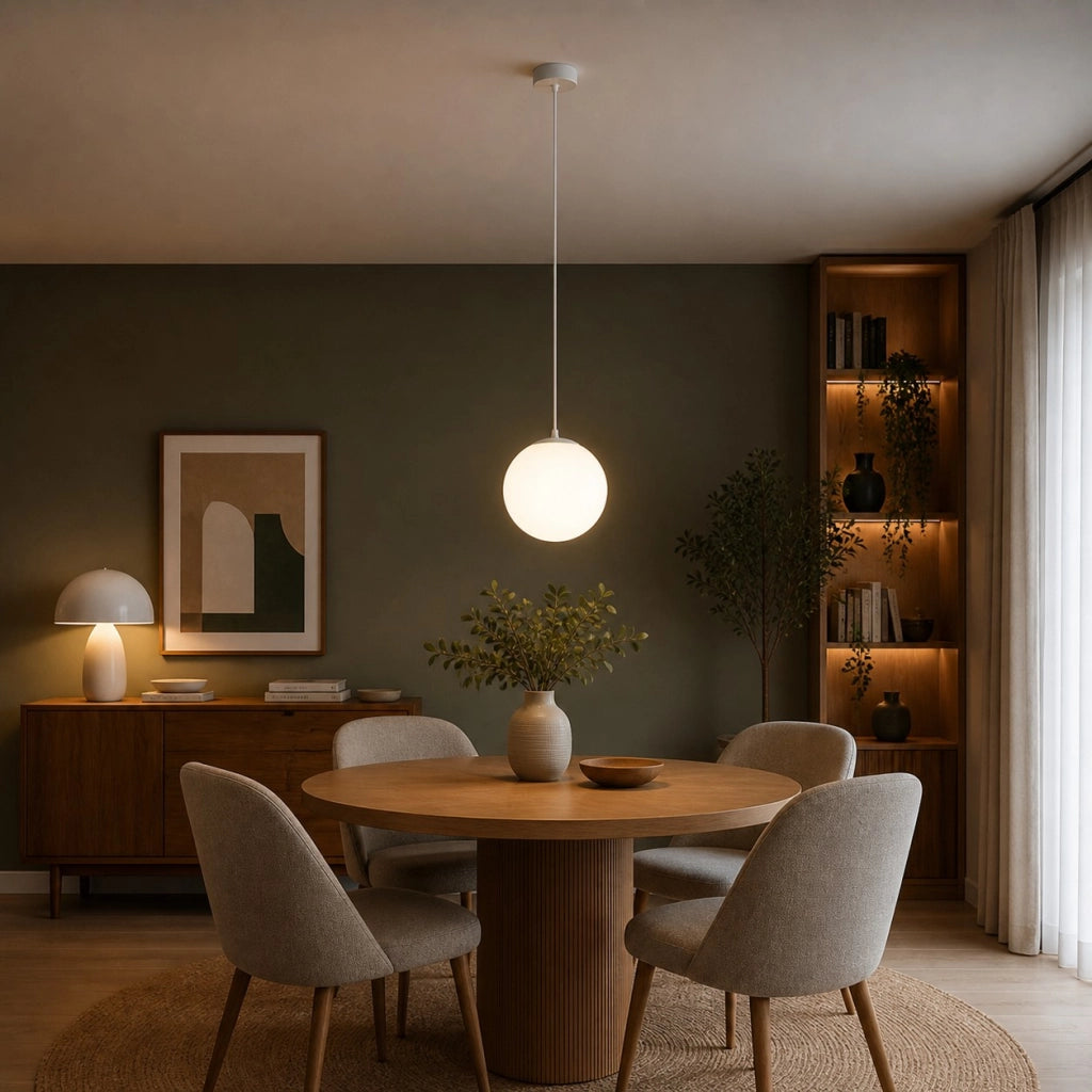Lampadario Moderno a Sospensione Sfera Ø30 cm Bianco E27 Design Minimal per Cucina Soggiorno Sala da Pranzo