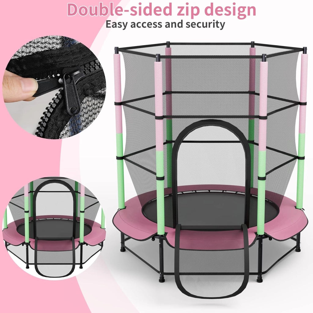 Trampolino Elastico Bambini, Tappeto Elastico Bambini Ø140 cm, Salterello bambini con Rete Sicurezza, Trampolino Giardino per Esterno e Interno, Max 50 kg, per Regali