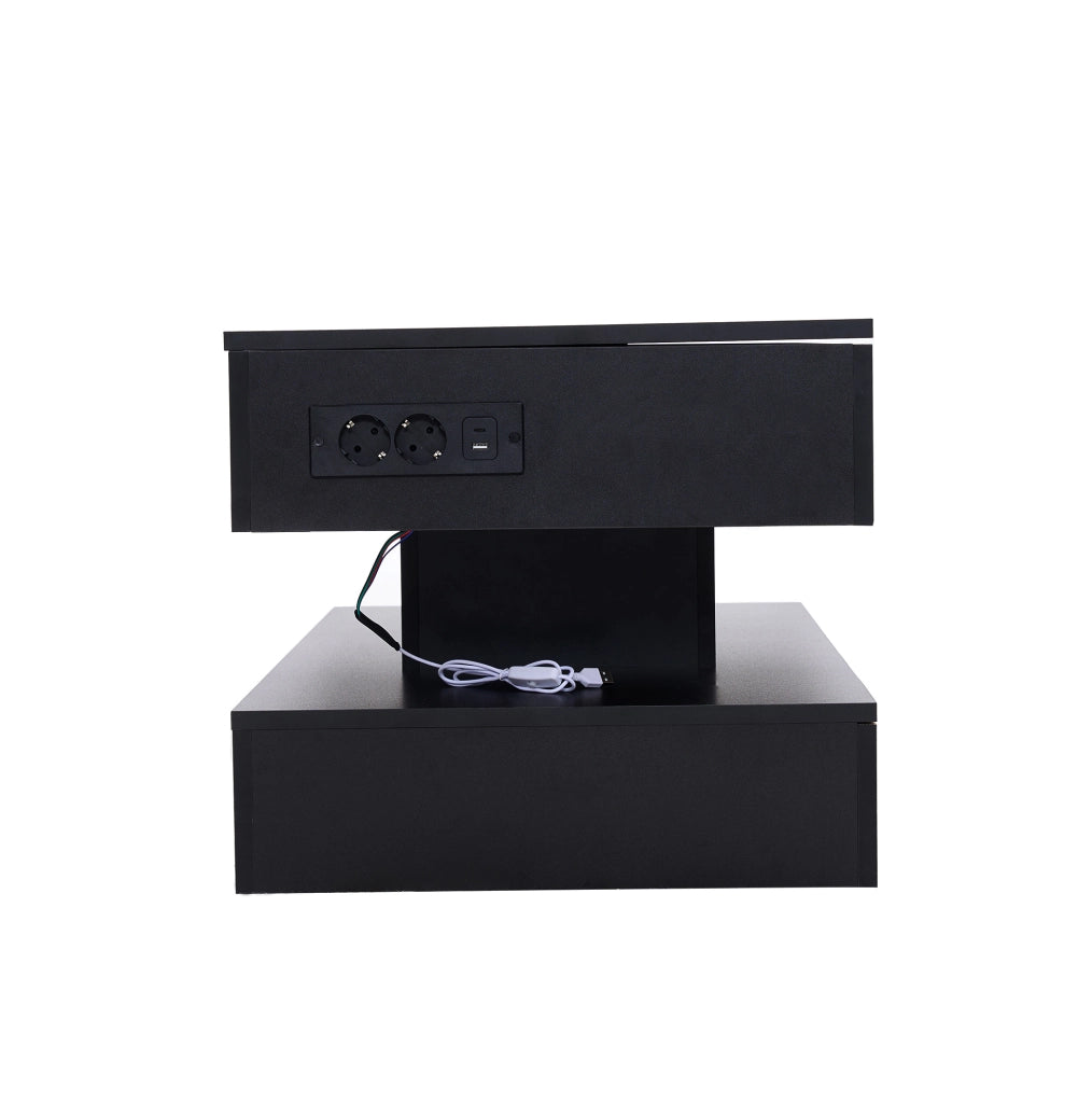 Tavolino da salotto sollevabile con LED, vano nascosto e prese EU integrate
