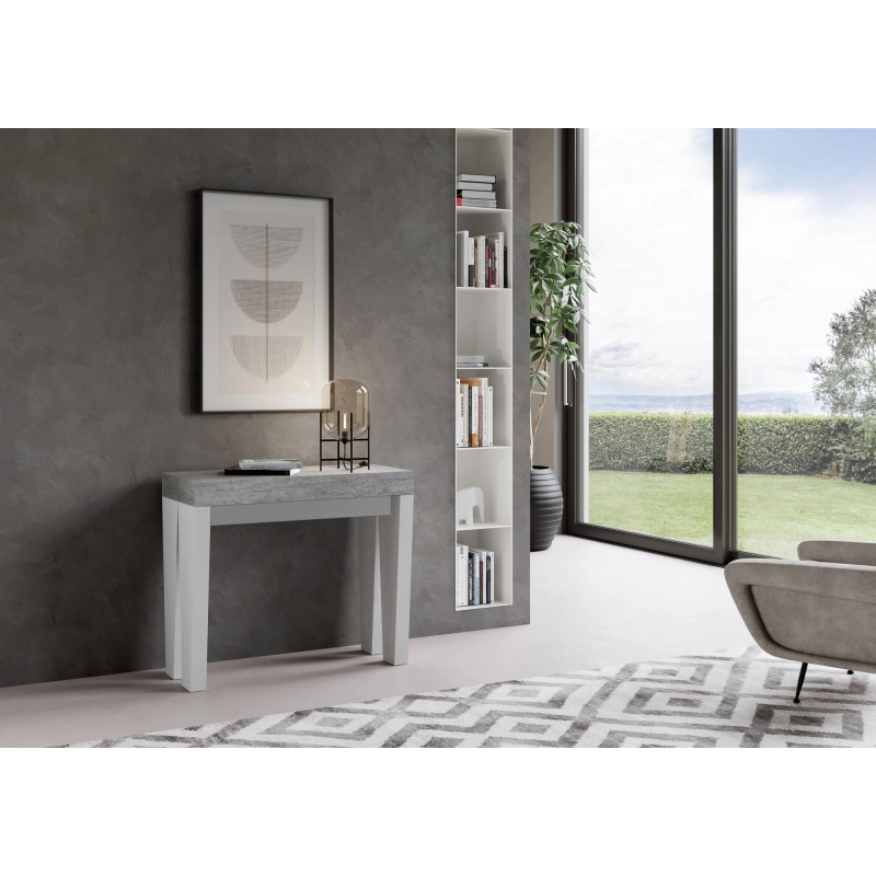 Consolle allungabile 90x40/196 cm Spimbo Mix Small piano Bianco Frassino - Cemento/Bianco Frassino