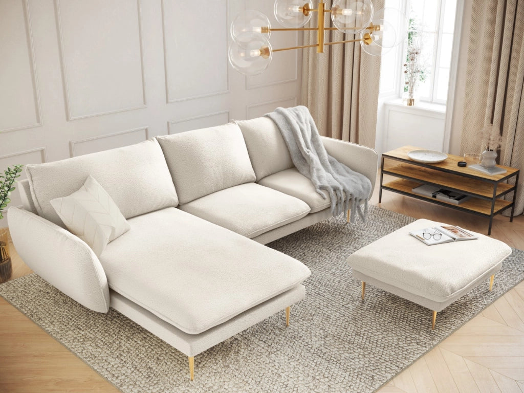 Cosmopolitan Design - Divano angolare sinistro "Vienna" 5 posti in bouclé beige 