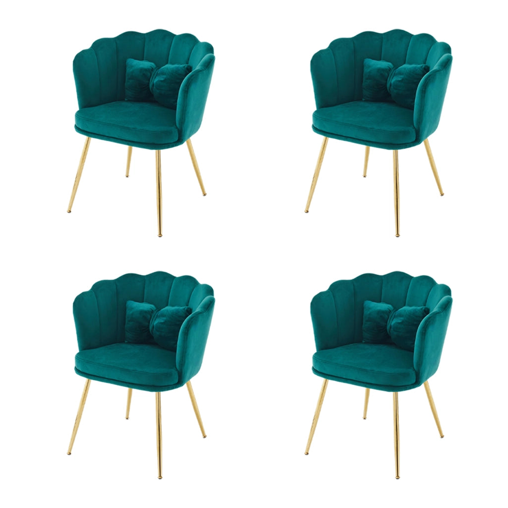 Set di 4 sedie moderne in velluto - Zephmum- Schienali a petalo, gambe dorate, cuscini farfalla