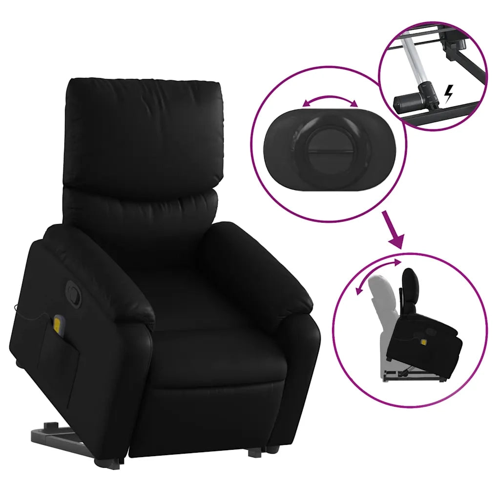 Poltrona | Sedia Relax Alzapersona Reclinabile Massaggio Nero Similpelle