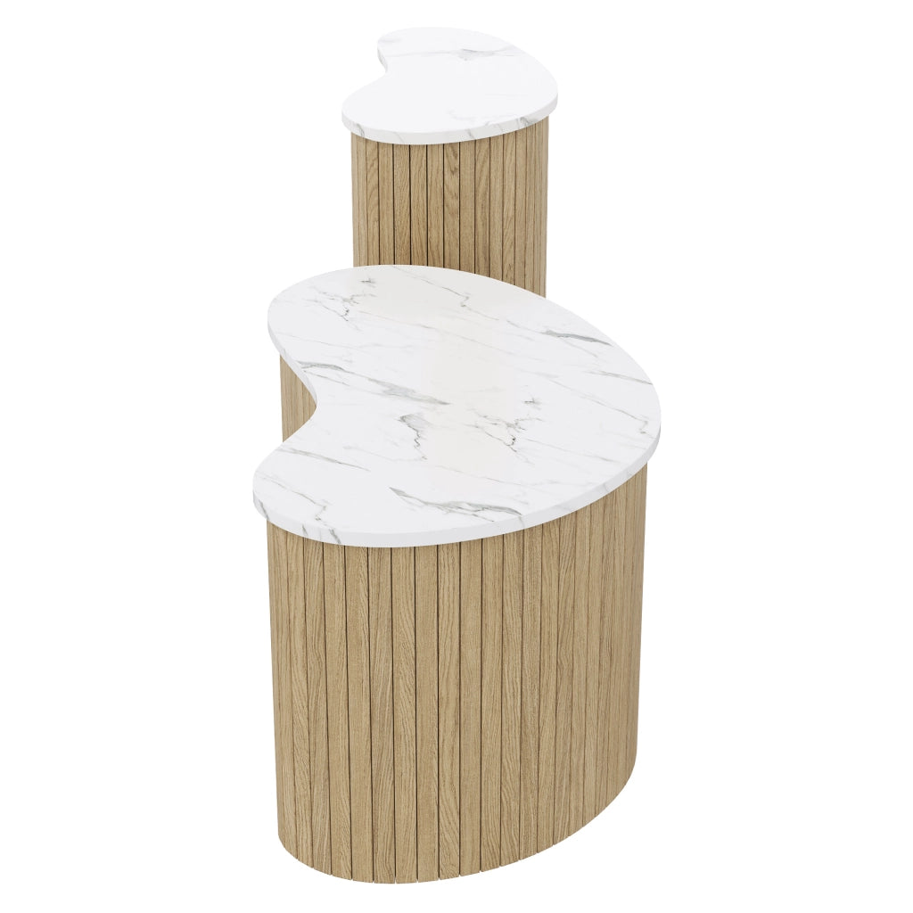 TAVOLINO da caffè Set da 2 pezzi 60x37x38+40x25x50 cm MDF naturale/bianco