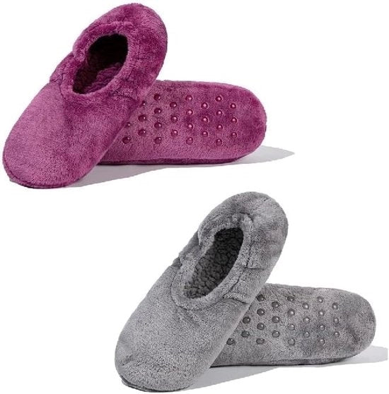 Slipper e calze per donna, 2 paia per confezione, con suola antiscivolo, morbidi e comodi, caldi slipper invernali per uso domestico, misura 38-40 (unico taglia che si adatta a tutte).
