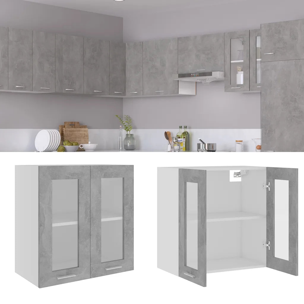 Armadio pensile | Mobile Pensile con Vetro ¡°Lyon¡± Grigio Cemento 60x31x60 cm