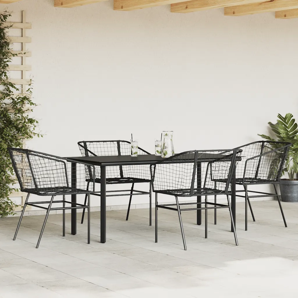 Set Mobili da Pranzo per Giardino 5 pz | Set Salotto da Giardino Nero Polyrattan Vetro